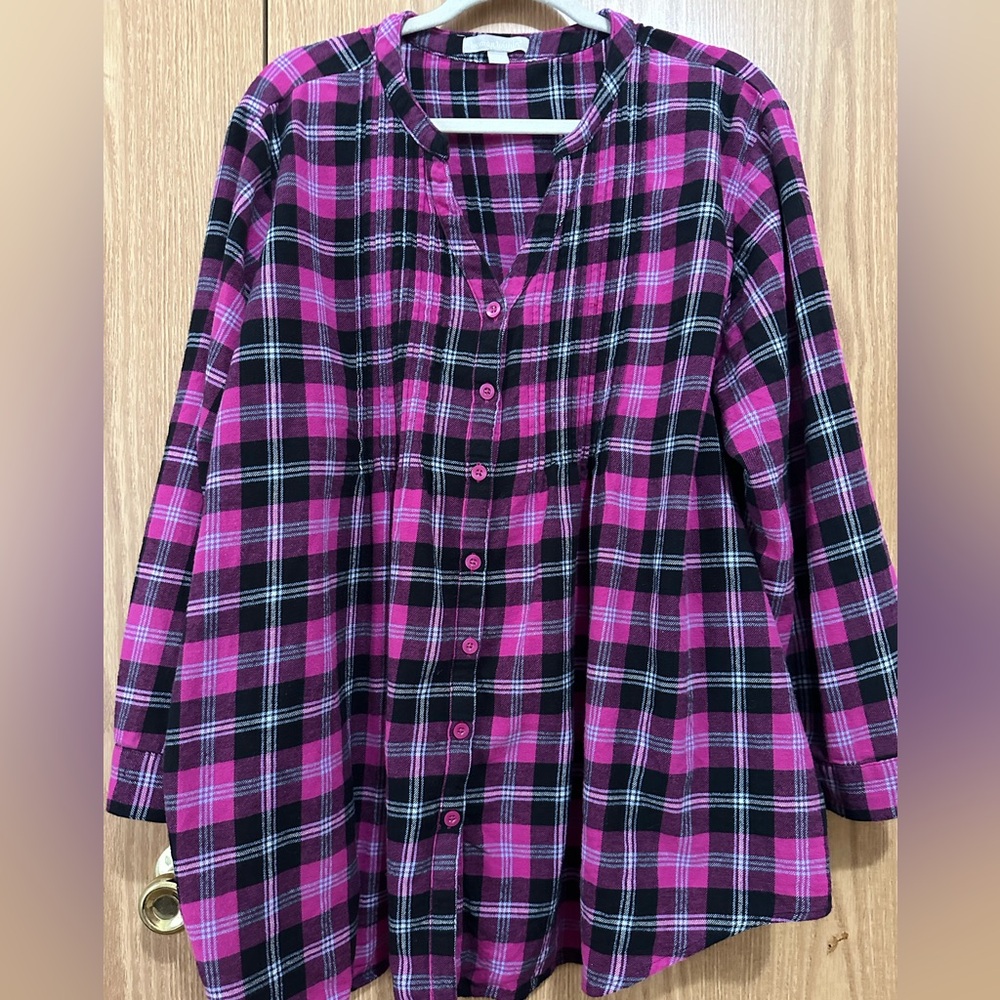 Woman Within pintucked flannel shirt 3X